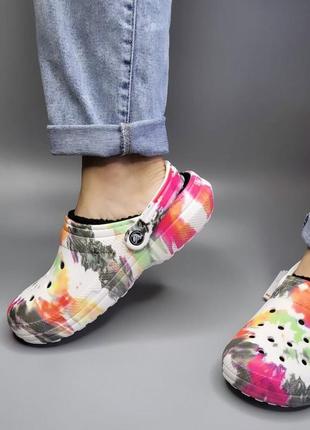 Крокси зимові crocs classic lined tie dye clog