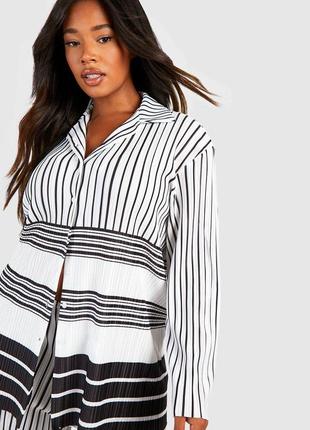 Белая рубашка плиссе. плиссированная рубашка в полоску3 фото