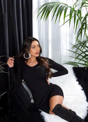 Стильна базова чорна сукня в рубчик ❤️