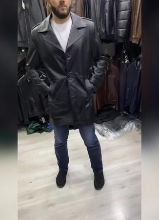 Мужской кожаный тренч,плащ