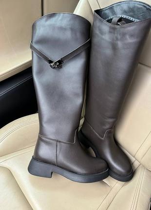 Чоботи жіночі шкіряні зимові, високі, жокейські, чорні