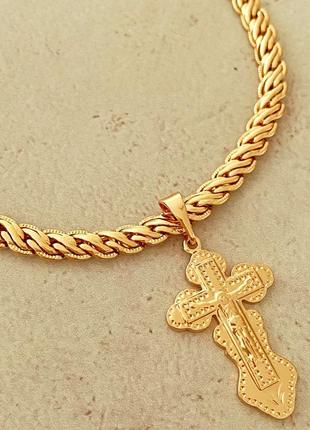 Позолочений набір: позолочений ланцюжок 55см, 60см і хрестик, позолота