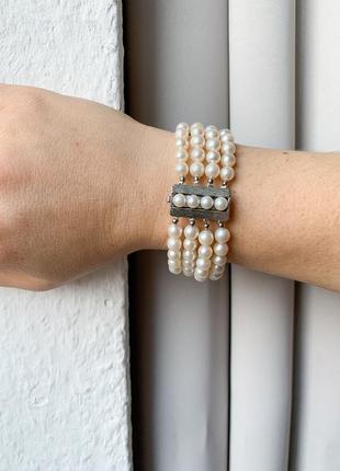 Серебряный браслет с натуральными жемчужинами, винтаж