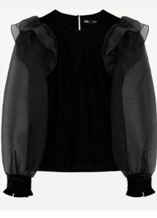 Оригинальная бархатная блуза zara, рукава из органзы😍