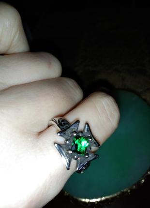 Кольцо крест Зеленый💚🍀👍