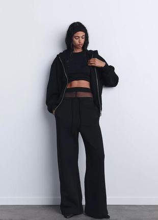 Костюм zara, чорний костюм zara з широкими штанами, костюм з кофтою із блискавкою