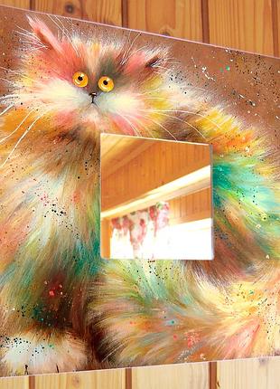 Декоративне дзеркало «пухнастий кіт» для любителів кішок, прикраса в дитячу або спальню, подарунок