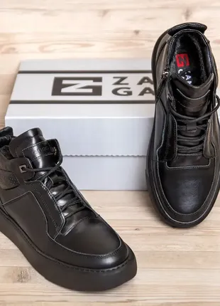 Чоловічі зимові шкіряні черевики zg black exclusive