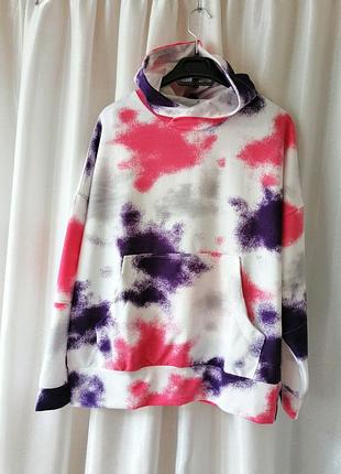 Крутий стильний спортивно прогулянковий худі кофта з капюшоном оверсайз принт тайдай розлучення хмар