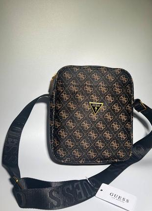Стильна чоловіча сумка планшетка на плече стиль guess, сумка-планшетка гесс коричнева