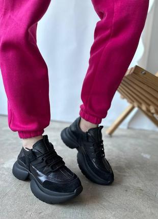 Кроссовки, к060, черный, натуральная кожа/ замша