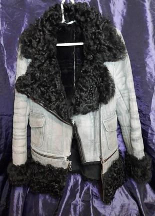 Бомбер зимова куртка  з каракулем (каракульча) фірма melba leather & fur