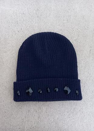 Шапка синя зі стразами