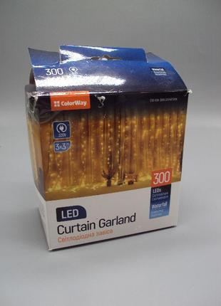 Світлодіодна гірлянда сolorway штора-завіса (водоспад) 300 led 3 x 3 м 220 в теплий білий №18081с