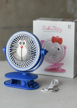 Портативный usb мини-вентилятор на прищепке hellokitty работает от павербанка, синий ра5039(k9 - 00)