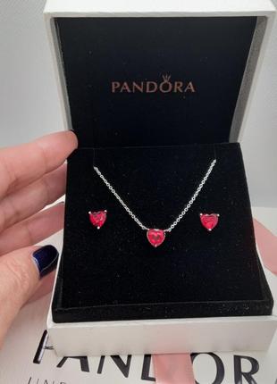 Серебряное колье и серьги pandora. серебряный набор украшений пандора. идет в подарочном упаковке. маркировка s925