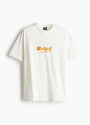 Футболка мужская h&m hm bloompraft m размер белая цветы loose fit