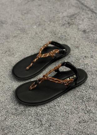 Босоножки баракорд кожаные с тканевыми вставками миу миу