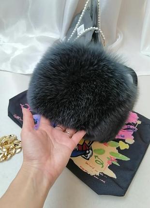 Шапка натуральний песець розмір універсальний ззаду на утяжці натуральна шкіра колір сіро-синій