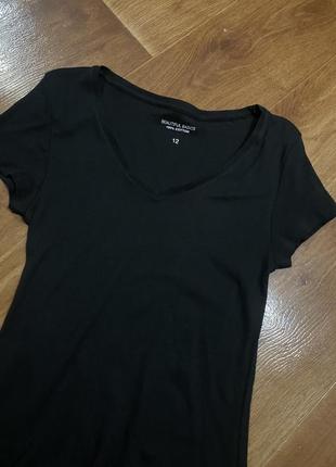 Женская футболка трикотажная тонкая удлиненная черная h&m