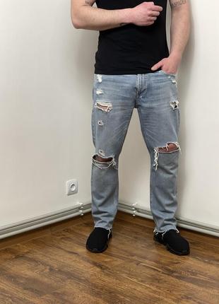 Блакитні рвані джинси hollister california, оригінал, холлістер, голубі, світлі, з порваностями, дирками, порвані, вільні, широкі, мом, бойфренд