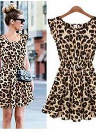 Легкое летнее шифоновое мини платьеце в леопардовый принт