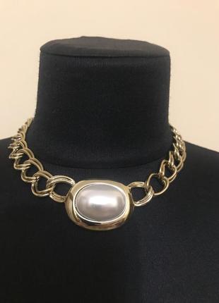 Красиве вінтажне кольє чокер з перлиною