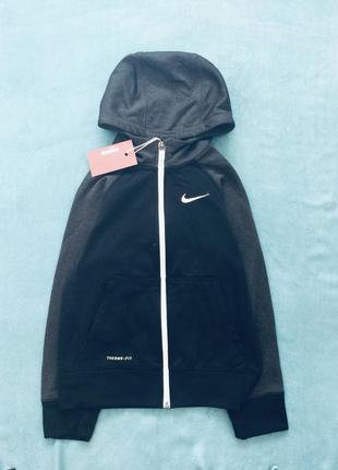 7-8 рок, nike. оригинал. утепленное худи на флисе, толстовка с капюшоном, унисекс. цвет черный из серы