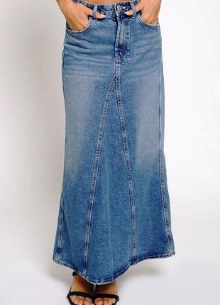 ❤ трендова джинсова максі спідниця з високим розрізом