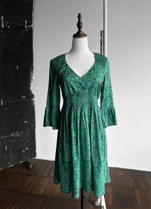 Odd molly womens green cotton full printed mid-length v-neck cute dress женское платье, платье