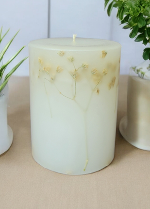 "бежевое спокойствие" свеча с гипсофилой – 35 часов горения, без аромата