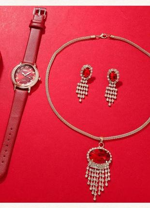 Роскошный женский комплект с часами с фианитами, 3 шт.