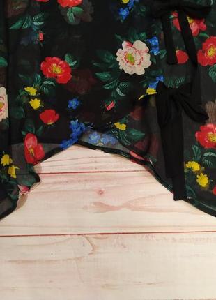 Прозрачная ассиметричная блуза* цветочный принт* расклешенный рукав6 фото