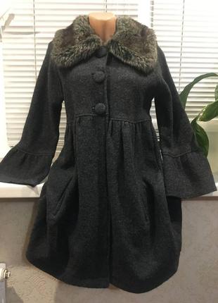 Теплое пальто с мехом 100% шерсть от zara распродаж!!🗣️
