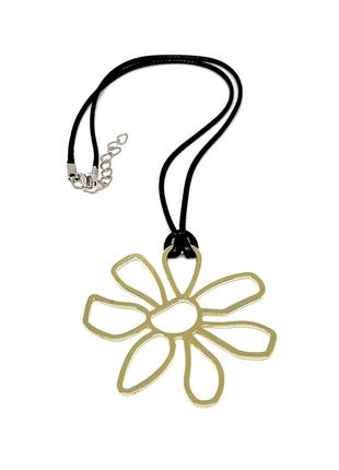 Тренд золотисте кольє підвіс ланцюжок чокер кулон квітка шнурок екошкіра