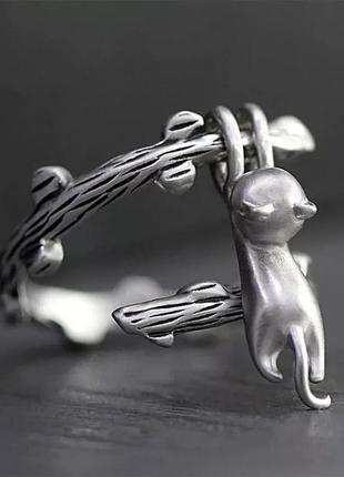 Кільце каблучка перстень з котиком 😺🐱 сріблясте нове