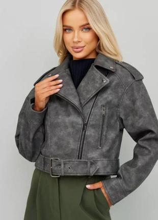 Куртка-косуха вінтажна вкорочена куртка графіт, курточка