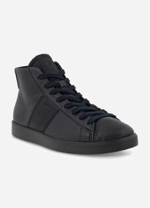 Кожаные водонепряные женские высокие черные кеды ecco street w gore -tex 41-42 размер