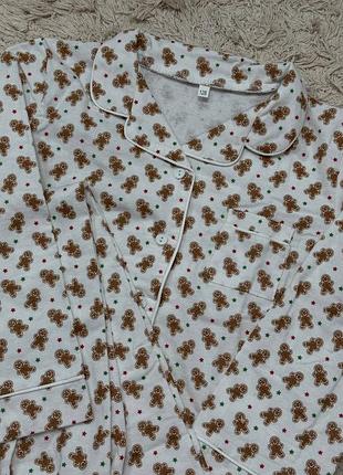 Детская пижама фланель байка рубашка + штаны с пряником печенье для мальчика и девочки подростка беж