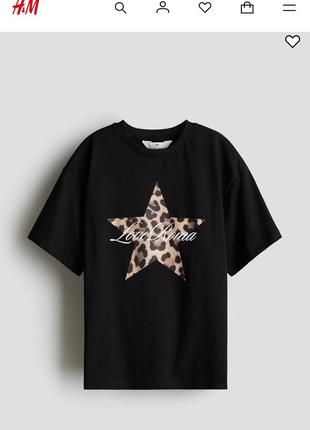H&m котоновая футболка со звездой в леопардоаый принт h&m на девочку р. 152 - 158 - 164 см