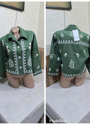 Льняний піджак з вишивкою. zara.