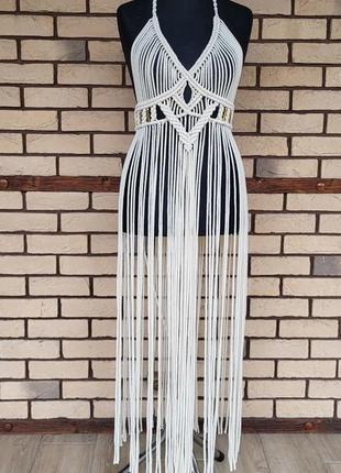 Платье макраме, длинное платье, пляжное платье