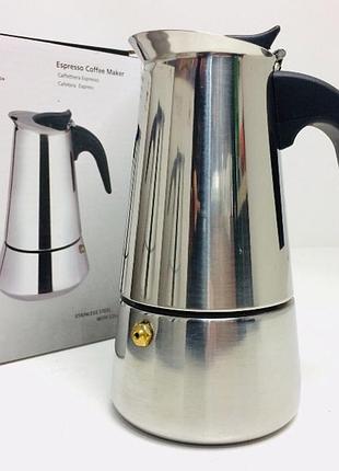 Кавоварка гейзерна з нержавіючої сталі unique un-1901 180 мл, гейзер для варіння кави гейзерна кавоварка.w+