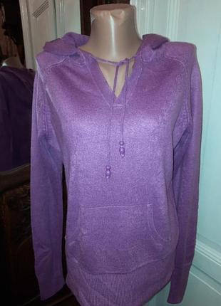 Свитер, тонкий, карманы, капюшон, цвет сливовый