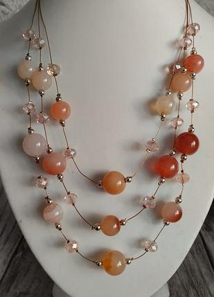 Колье ожерелье натуральный камень хальцедон стекло
