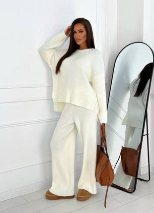 Жіночий теплий костюм з ангори в рубчик з начісом кофта і штани палаццо