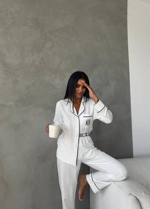 Сатиновая пижама хлопковая loewe брюки рубашка женская пижама белая розовая черная8 фото