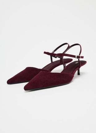 Замшеві туфлі жіночі бордові zara new