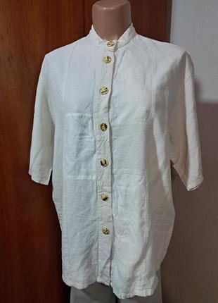 Винтажная хлопковая бежевая рубашка с короткими рукавами