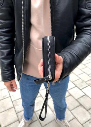 Кошелек портмоне клатч кожаный черный3 фото